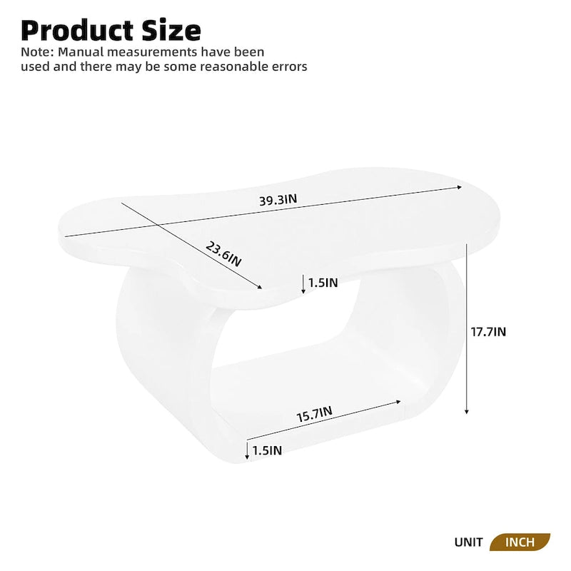 Table basse nuage moderne avec plateau de 1.5 d’épaisseur, table d’appoint irrégulière couleur crème aux pieds courbés, table décorative au design unique