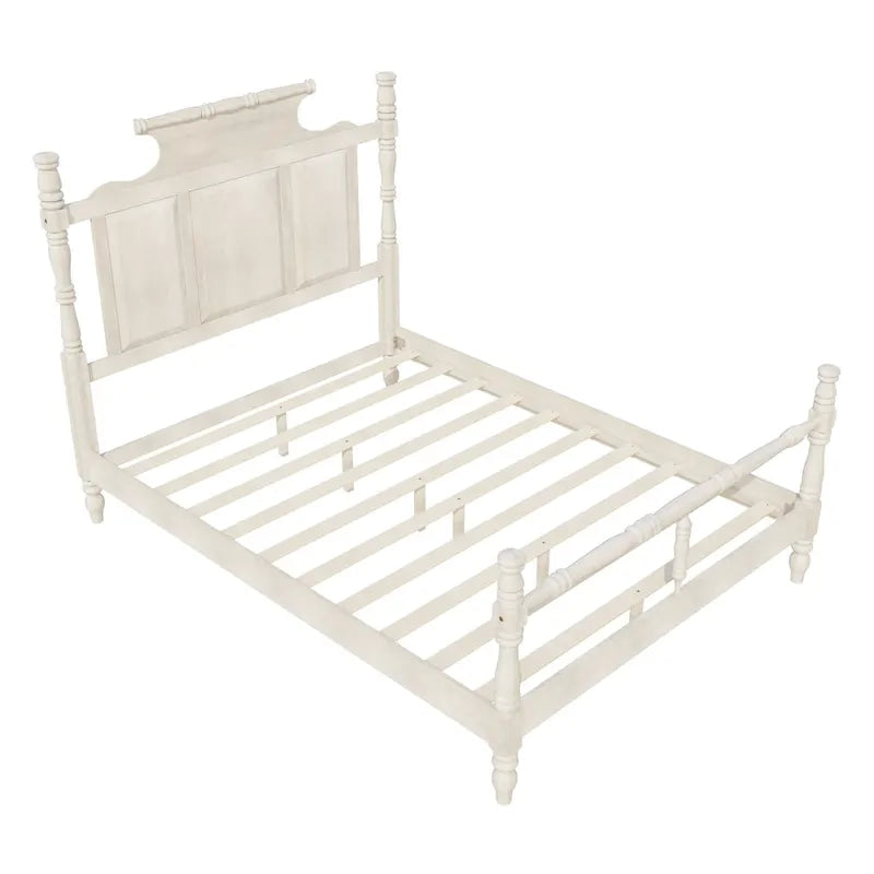 Plattformbett im Vintage-Landhausstil in Queen-Size mit vier Pfosten und kronenförmigem, 56.9 hohem Kopfteil, kein Boxspringbett erforderlich