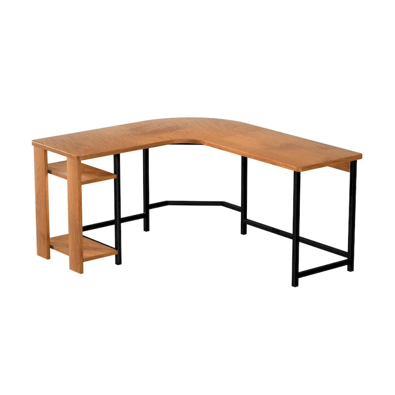 Moderner L-förmiger Gaming-PC-Schreibtisch mit Holz- und schwarzem Gestell fürs Homeoffice und Arbeitszimmer
