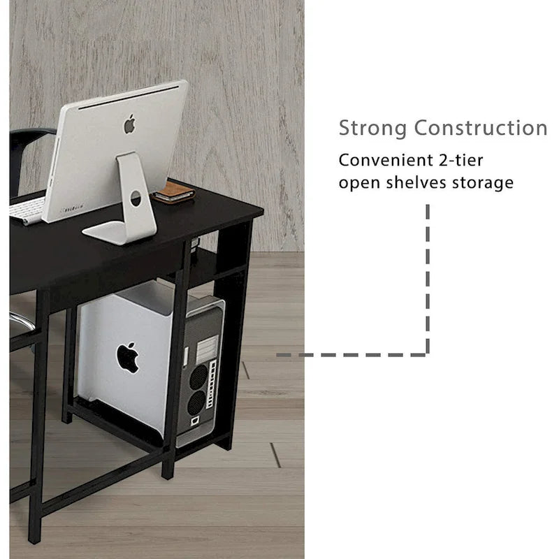 Moderner L-förmiger Gaming-PC-Schreibtisch mit Holz- und schwarzem Gestell fürs Homeoffice und Arbeitszimmer