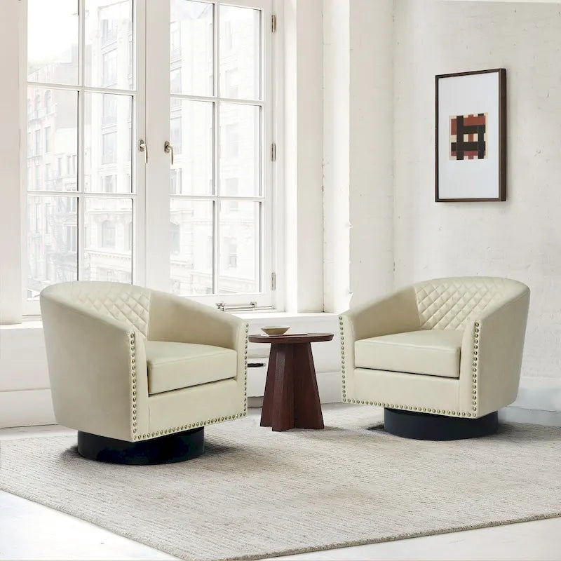 Drehbare Clubsessel aus Kunstleder mit Ziernägeln, 2er-Set