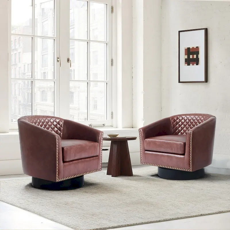 Drehbare Clubsessel aus Kunstleder mit Ziernägeln, 2er-Set