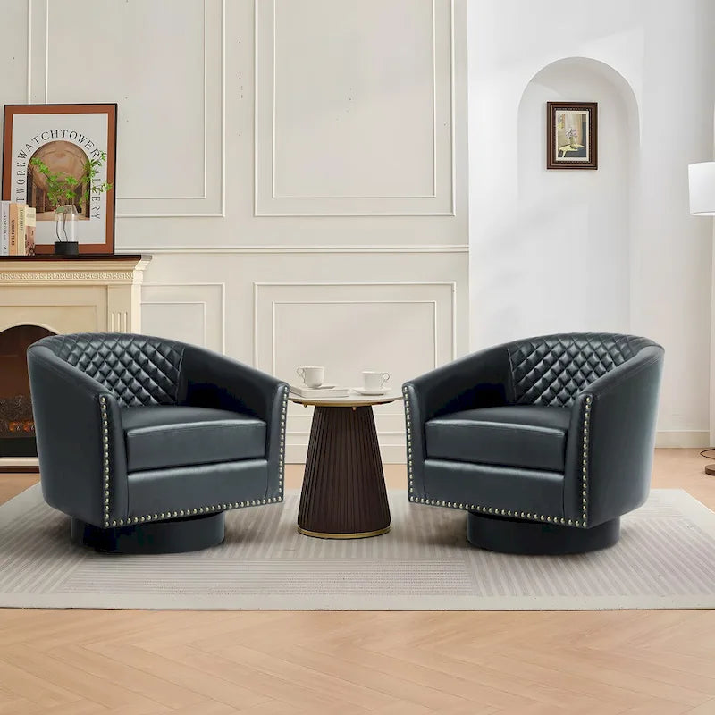 Drehbare Clubsessel aus Kunstleder mit Ziernägeln, 2er-Set