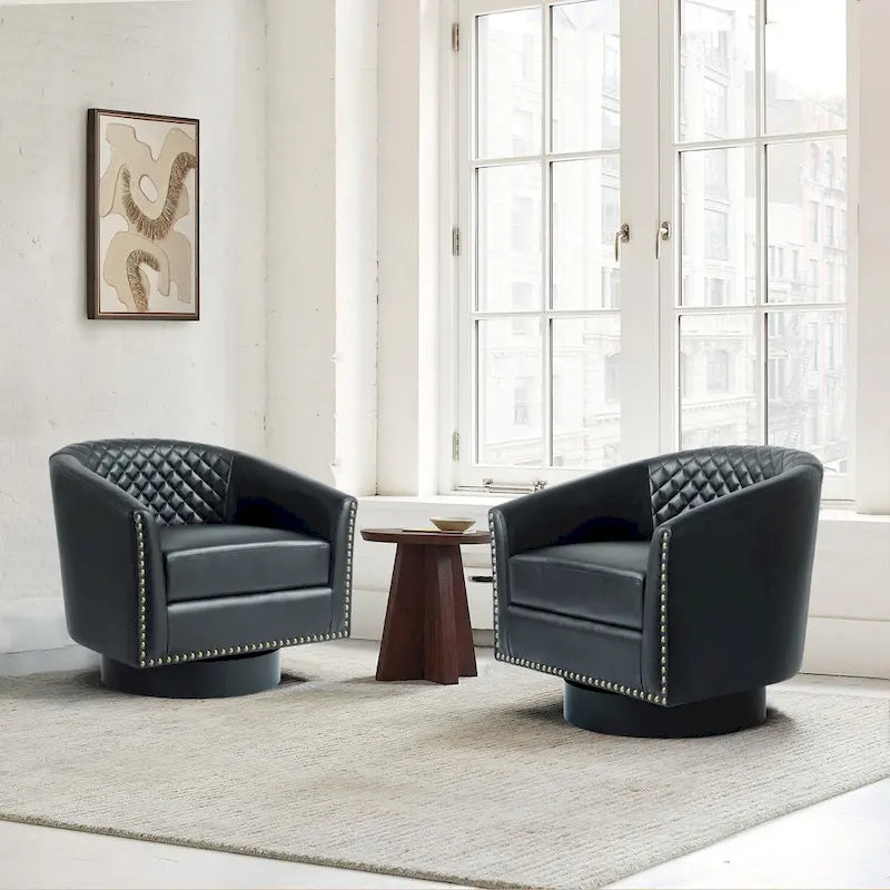 Drehbare Clubsessel aus Kunstleder mit Ziernägeln, 2er-Set