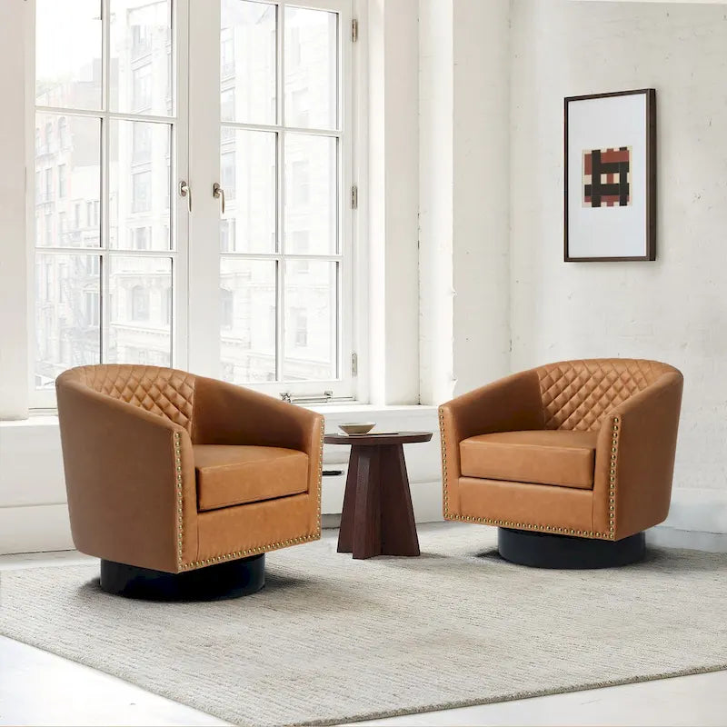 Drehbare Clubsessel aus Kunstleder mit Ziernägeln, 2er-Set