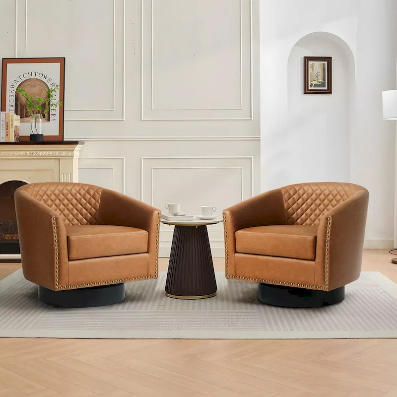 Drehbare Clubsessel aus Kunstleder mit Ziernägeln, 2er-Set