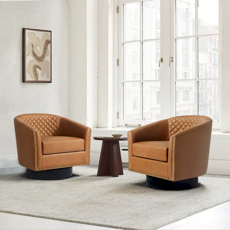 Drehbare Clubsessel aus Kunstleder mit Ziernägeln, 2er-Set