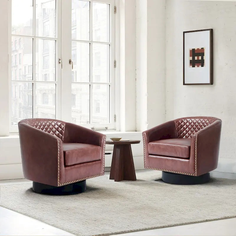 Drehbare Clubsessel aus Kunstleder mit Ziernägeln, 2er-Set
