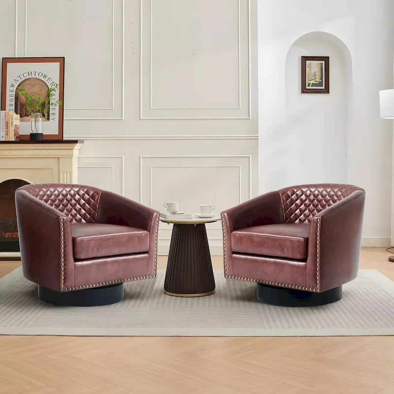 Drehbare Clubsessel aus Kunstleder mit Ziernägeln, 2er-Set