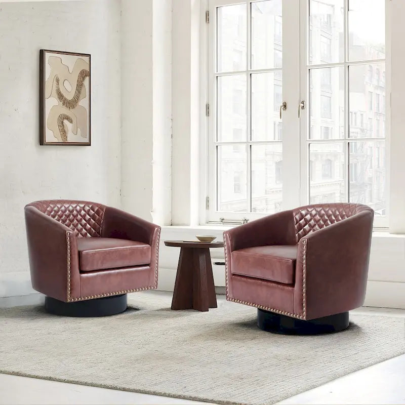 Drehbare Clubsessel aus Kunstleder mit Ziernägeln, 2er-Set