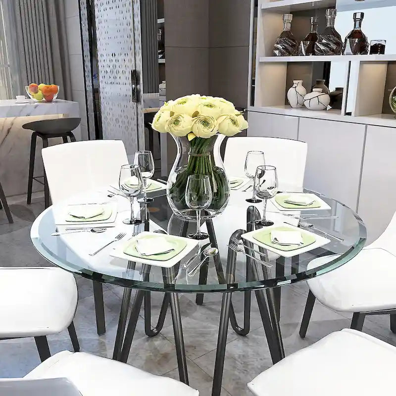 Round Tempered Glass Table Top Clear Glass Thick Beveled Polished Edge