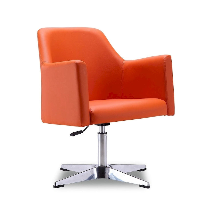 Silla decorativa giratoria de altura ajustable, de cuero sintético y cromada (juego de 2)