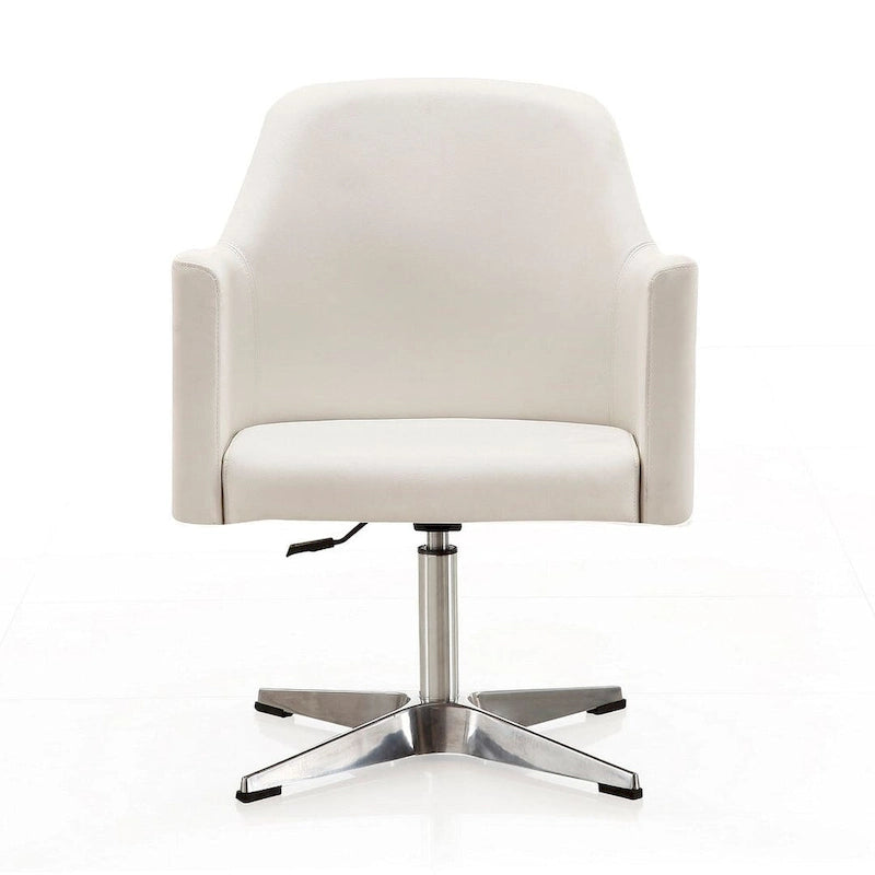 Silla decorativa giratoria de altura ajustable, de cuero sintético y cromada (juego de 2)