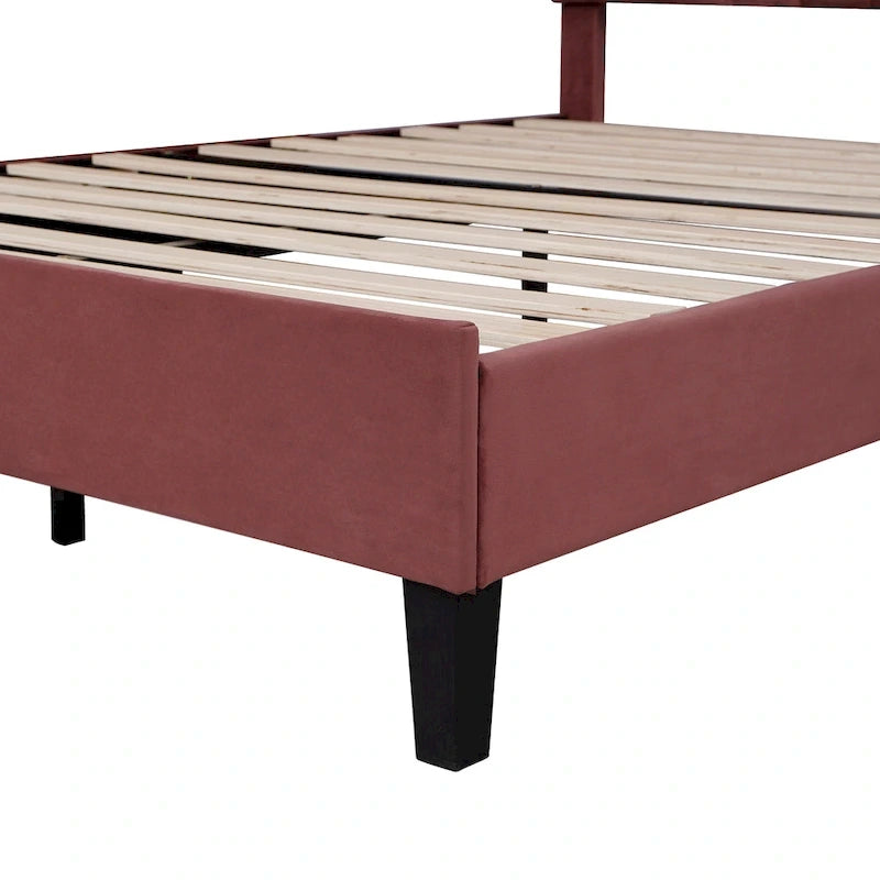 Cama con plataforma tapizada y cabecero con estampado floral