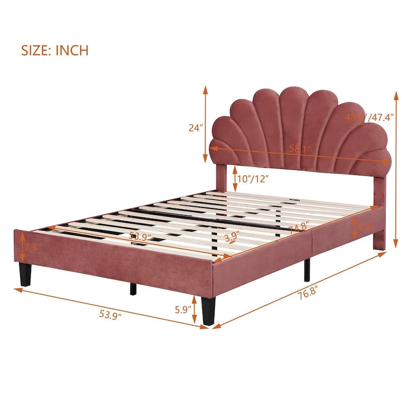 Cama con plataforma tapizada y cabecero con estampado floral