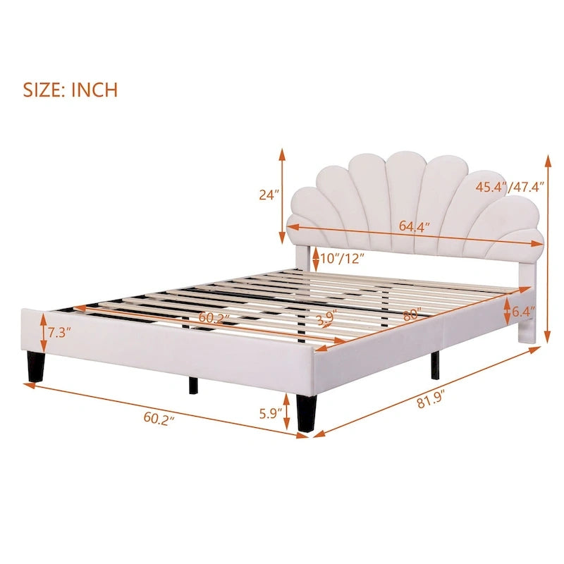 Cama con plataforma tapizada y cabecero con estampado floral