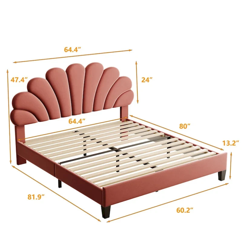 Cama con plataforma tapizada y cabecero con estampado floral