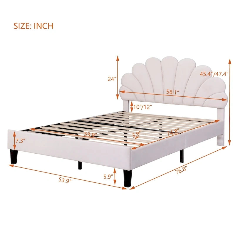 Cama con plataforma tapizada y cabecero con estampado floral