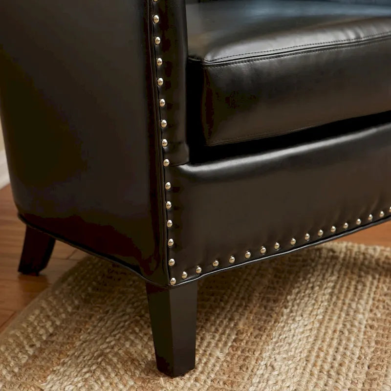 Sillón tipo club de cuero regenerado negro