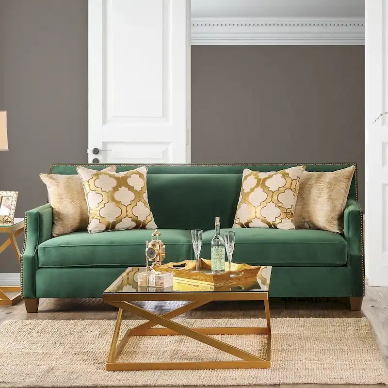 Sofa aus grünem Stoff im Transitional-Stil (mit Ziernägeln)