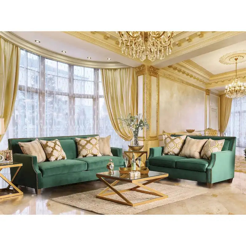 Sofa aus grünem Stoff im Transitional-Stil (mit Ziernägeln)