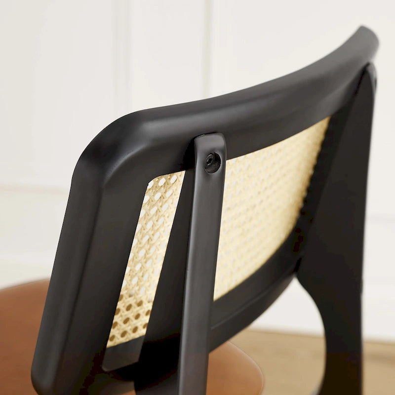 Esszimmerstühle aus Leder mit Rückenlehne aus Rohrgeflecht (2er-Set)
