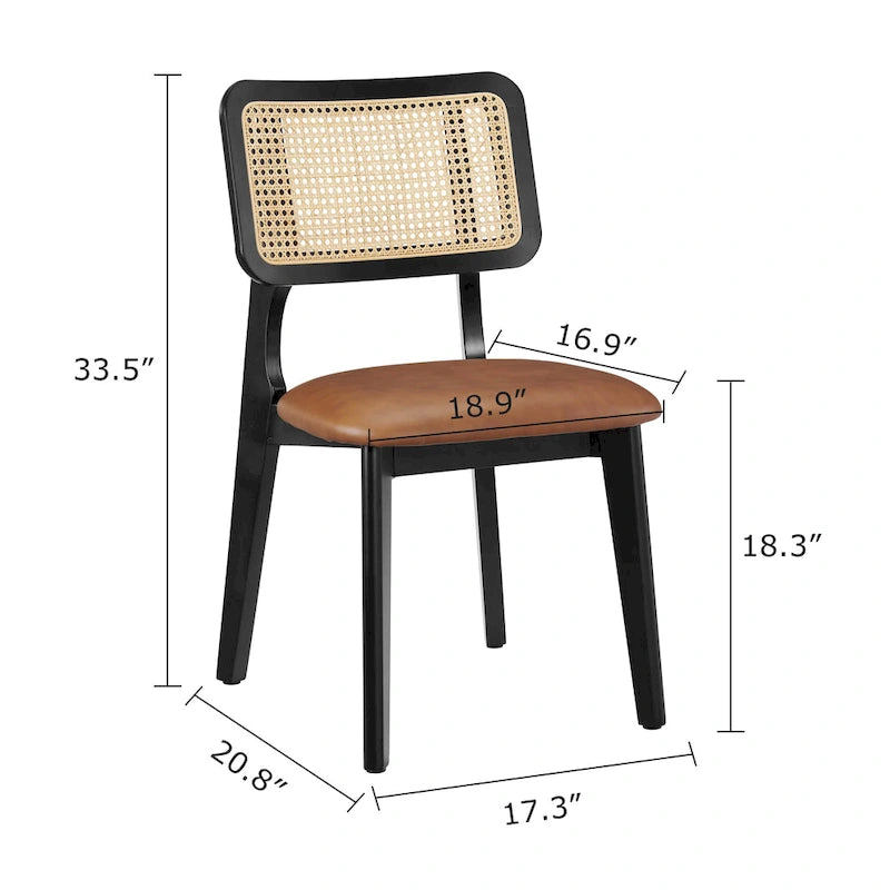 Esszimmerstühle aus Leder mit Rückenlehne aus Rohrgeflecht (2er-Set)