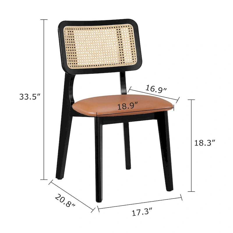 Esszimmerstühle aus Leder mit Rückenlehne aus Rohrgeflecht (2er-Set)