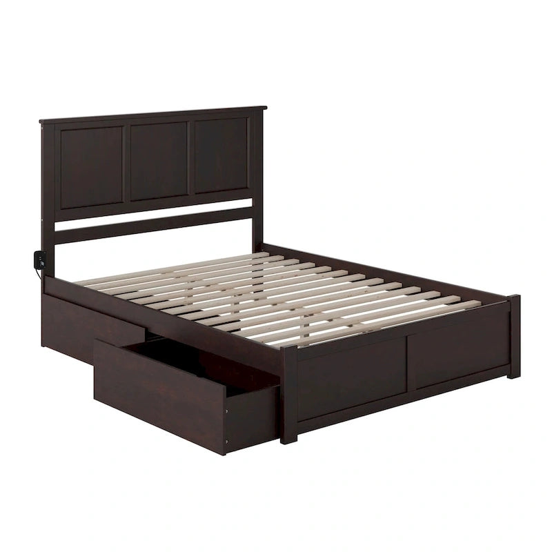Cama con base de plataforma, piecero y 2 cajones, color espresso