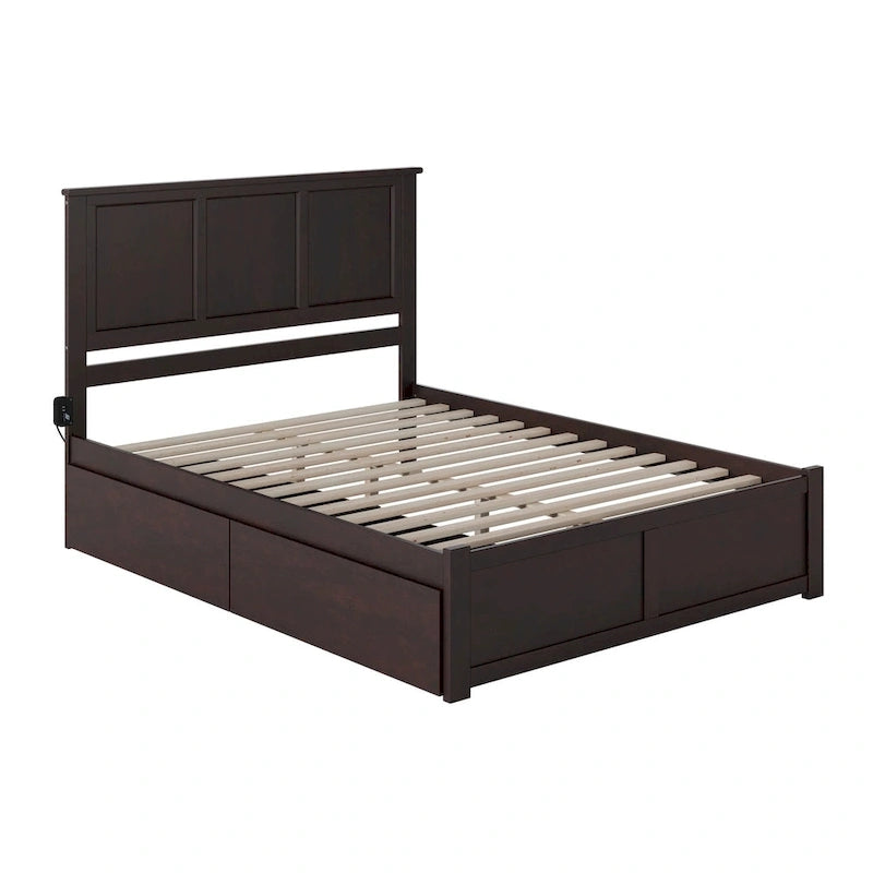 Bett mit Plattform, Fußteil und 2 Schubladen in Espresso