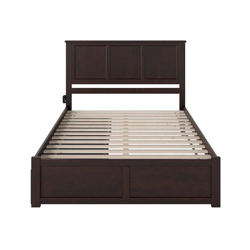 Bett mit Plattform, Fußteil und 2 Schubladen in Espresso
