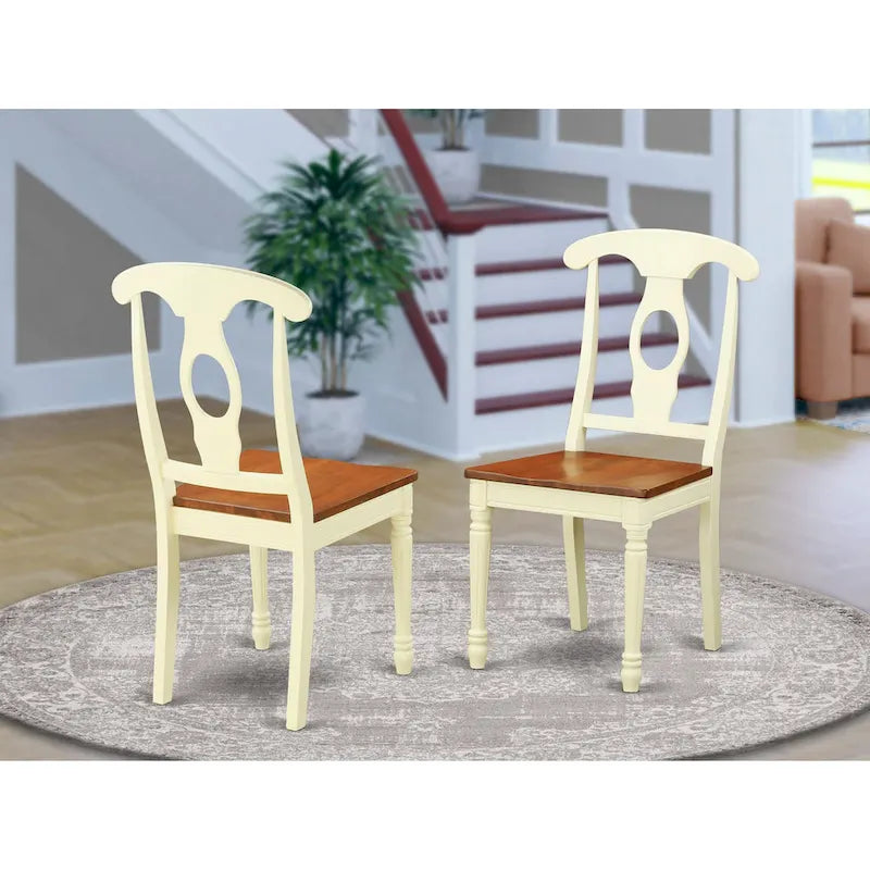 East West Furniture Kenley Kitchen Dining Chairs - Napoleon Back Wood Seat Chairs, Set of 2, Buttermilk & Cherry - KEC-WHI-W