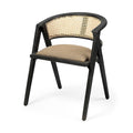 Esszimmerstuhl mit beigem Stoffsitz, schwarzem Massivholzgestell und Wiener Geflecht - 22.5L x 20.0W x 29.0H