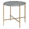 Table d’appoint avec plateau ovale en marbre et support en X - gris et or - 26 L x 26 W x 23.62 H pouces