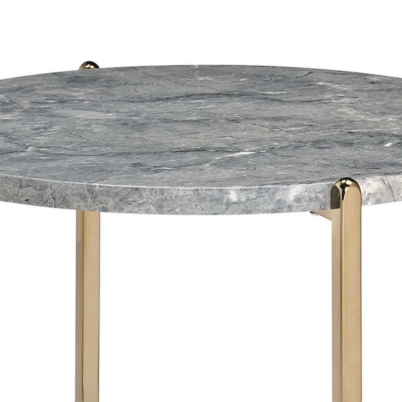 Table d’appoint avec plateau ovale en marbre et support en X - gris et or - 26 L x 26 W x 23.62 H pouces