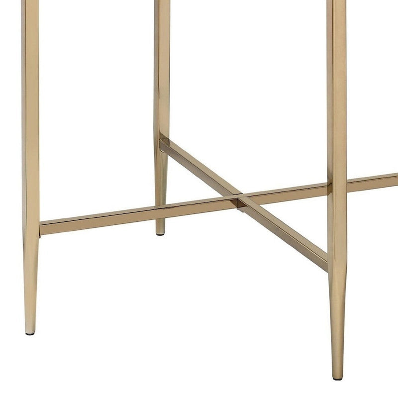 Beistelltisch mit ovaler Marmorplatte und X-förmigem Gestell - Grau und Gold - 26 L x 26 W x 23.62 H Zoll