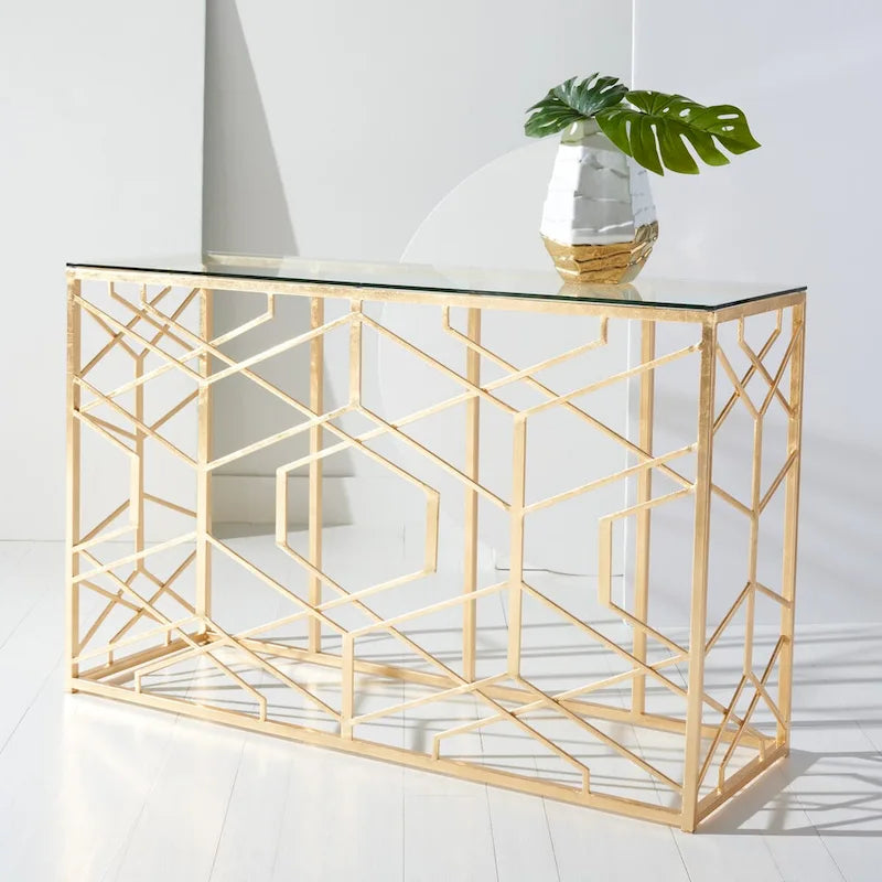 SAFAVIEH Couture Corrine Gold Leaf Console Table - 47 W x 15.5 L x 30 H - 47Wx16Dx30H