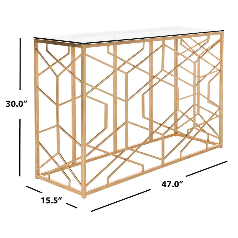 Table console à feuilles d’or - 47 W x 15.5 L x 30 H - 47Wx16Dx30H