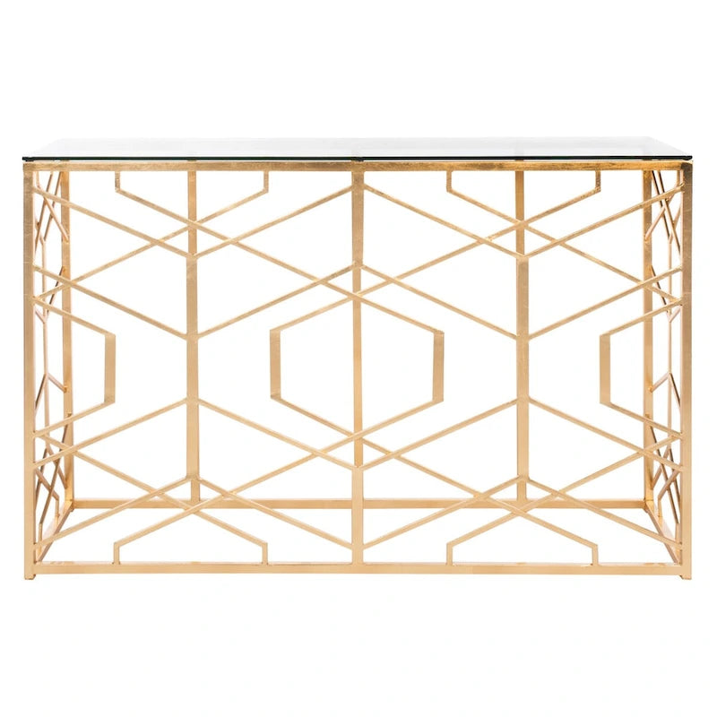 Table console à feuilles d’or - 47 W x 15.5 L x 30 H - 47Wx16Dx30H
