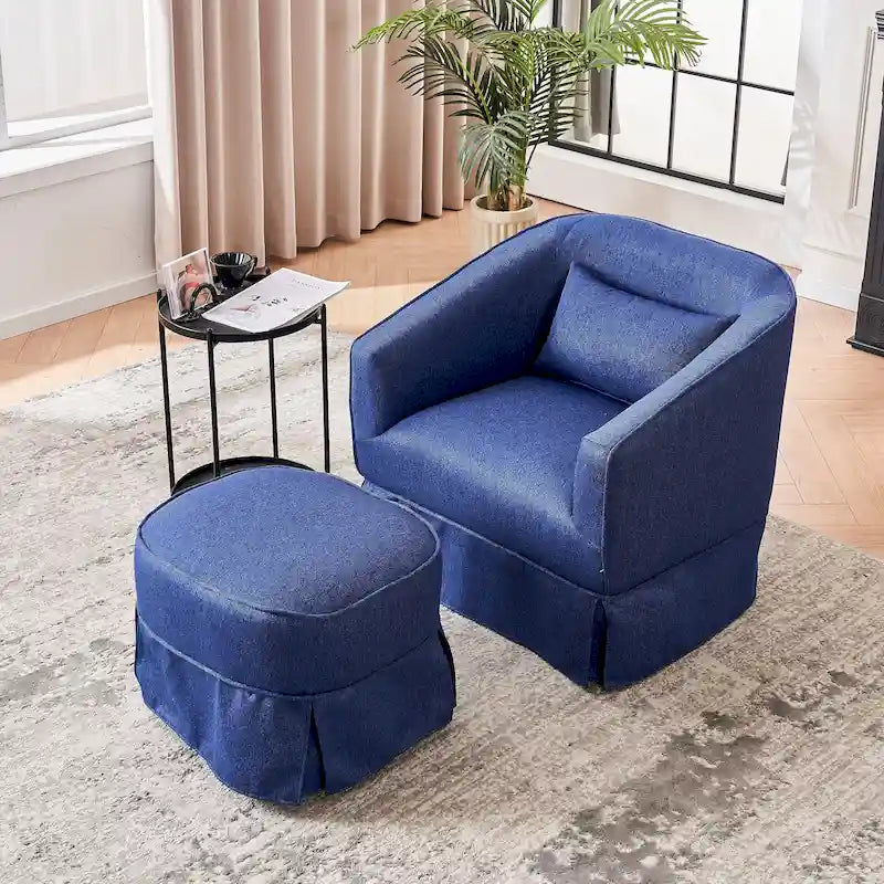 Sillón giratorio tipo barril con otomana