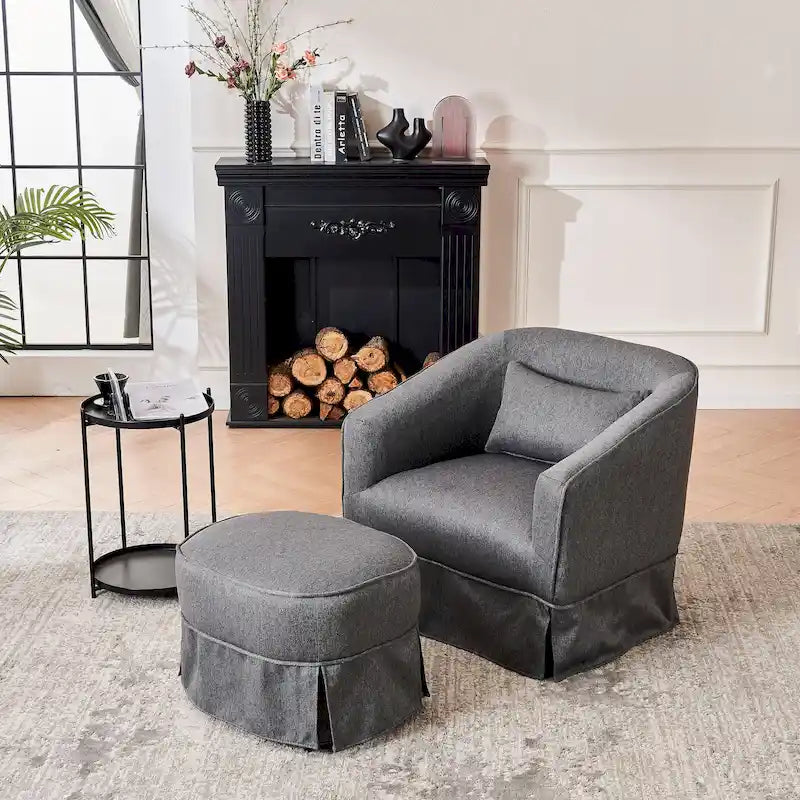 Sillón giratorio tipo barril con otomana