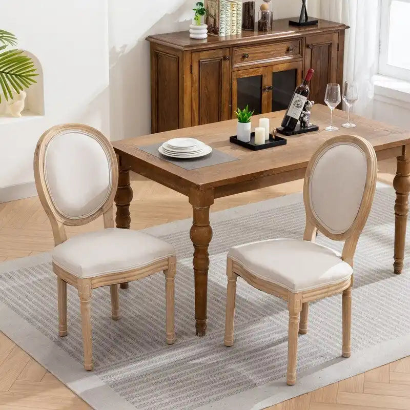 Esszimmerstuhl-Set im französischen Landhausstil aus massivem Gummibaumholz und Rattan, 2 Stück, Mid-Century-Modern-Beistellstuhl mit Rattanlehne