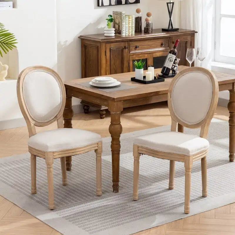 Esszimmerstuhl-Set im französischen Landhausstil aus massivem Gummibaumholz und Rattan, 2 Stück, Mid-Century-Modern-Beistellstuhl mit Rattanlehne