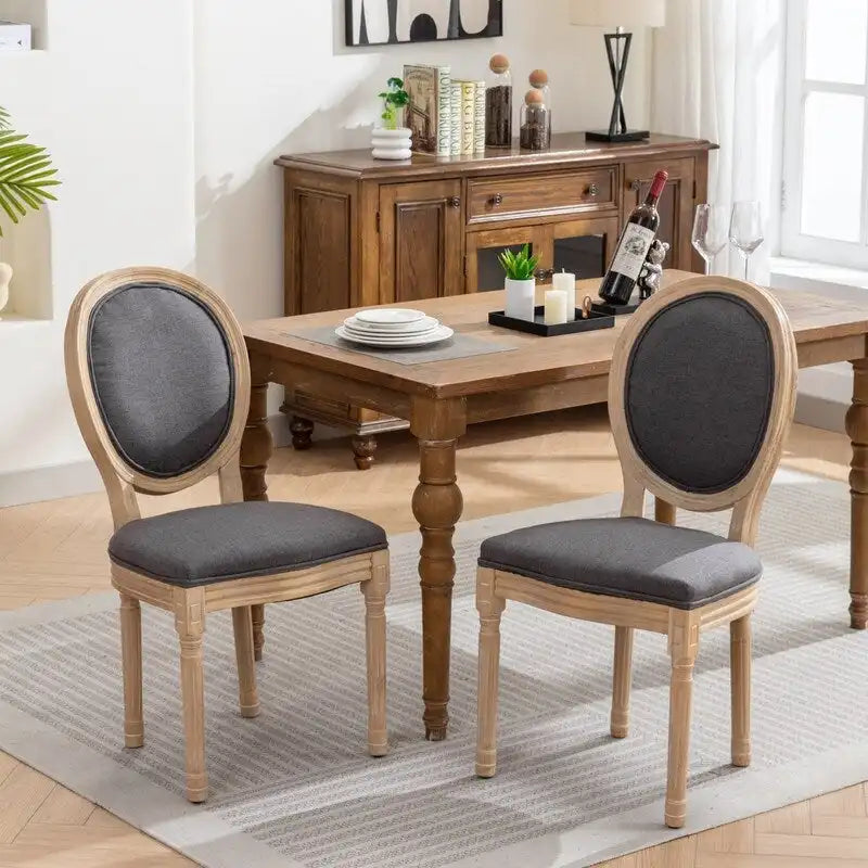 Esszimmerstuhl-Set im französischen Landhausstil aus massivem Gummibaumholz und Rattan, 2 Stück, Mid-Century-Modern-Beistellstuhl mit Rattanlehne