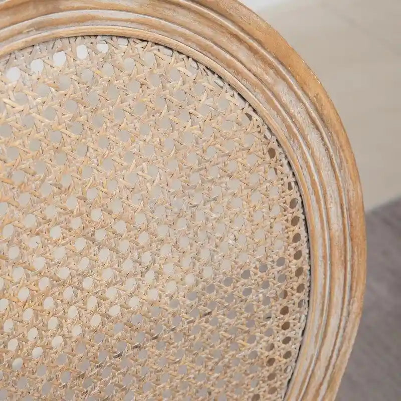 Ensemble de 2 chaises de salle à manger en bois d’hévéa massif et cannage, style campagne française, chaise d’appoint moderne du milieu du siècle avec dossier en rotin