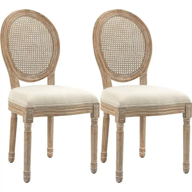 Ensemble de 2 chaises de salle à manger en bois d’hévéa massif et cannage, style campagne française, chaise d’appoint moderne du milieu du siècle avec dossier en rotin
