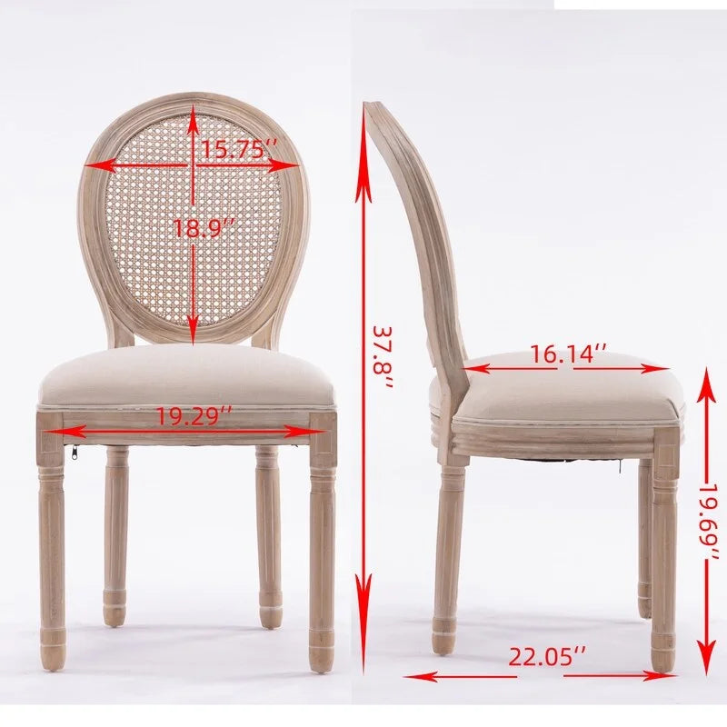 Ensemble de 2 chaises de salle à manger en bois d’hévéa massif et cannage, style campagne française, chaise d’appoint moderne du milieu du siècle avec dossier en rotin