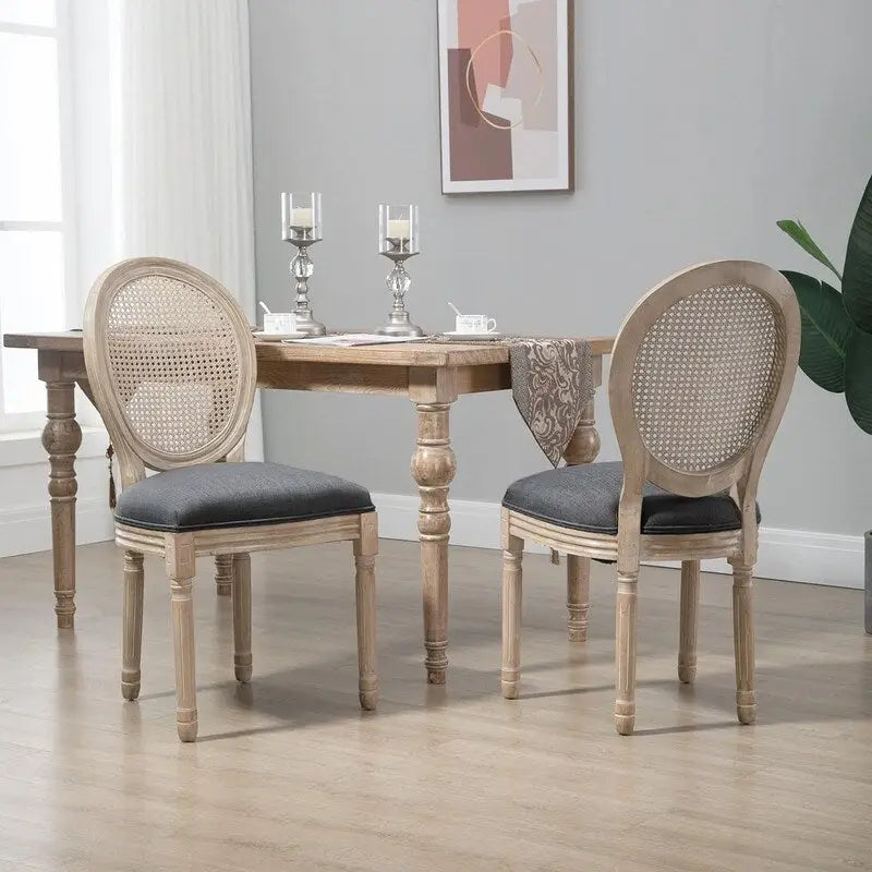 Ensemble de 2 chaises de salle à manger en bois d’hévéa massif et cannage, style campagne française, chaise d’appoint moderne du milieu du siècle avec dossier en rotin