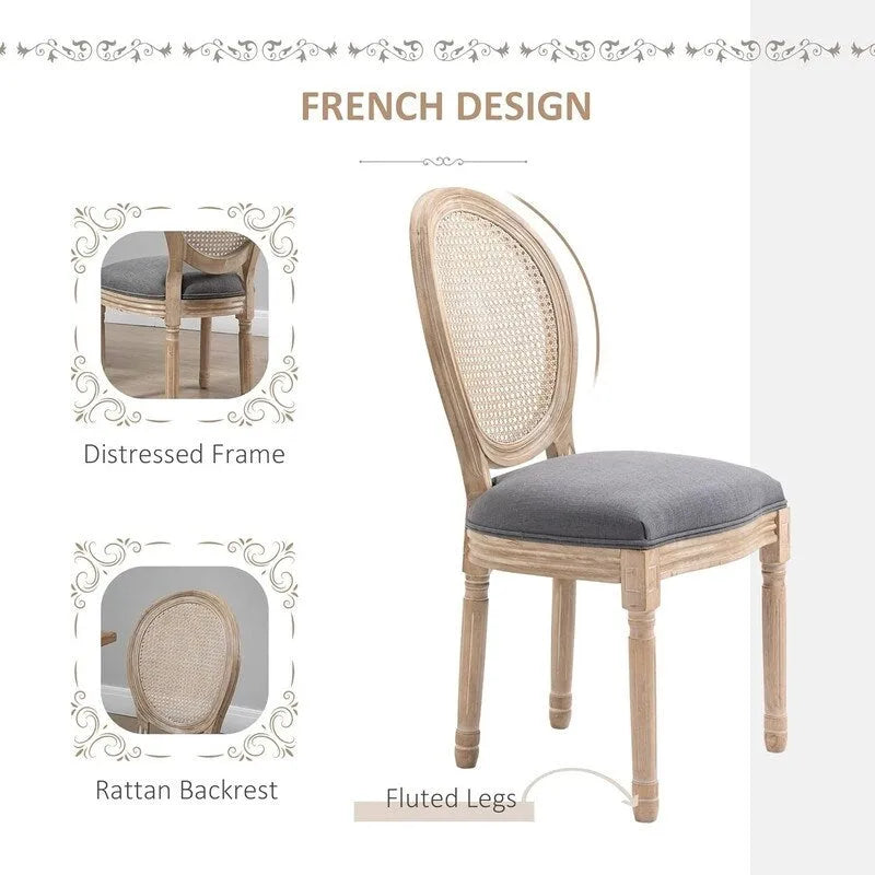 Ensemble de 2 chaises de salle à manger en bois d’hévéa massif et cannage, style campagne française, chaise d’appoint moderne du milieu du siècle avec dossier en rotin