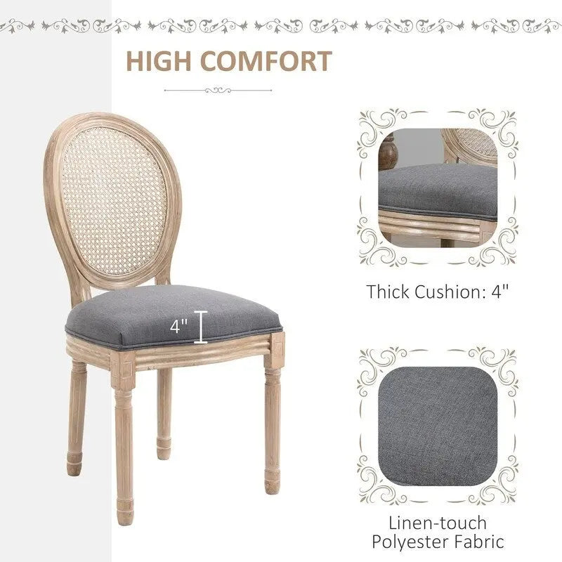 Ensemble de 2 chaises de salle à manger en bois d’hévéa massif et cannage, style campagne française, chaise d’appoint moderne du milieu du siècle avec dossier en rotin